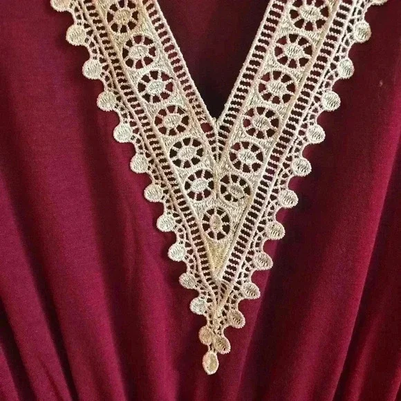 Red V-Neck Ruffled Dress - Picture 10 of 11